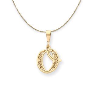 14k Yellow Gold, Maci, LG Filigree Script Initial O Necklace - 30 Inch
